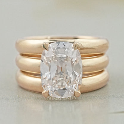 Old Mine Cushion Diamond Wide Wedding Band Ring