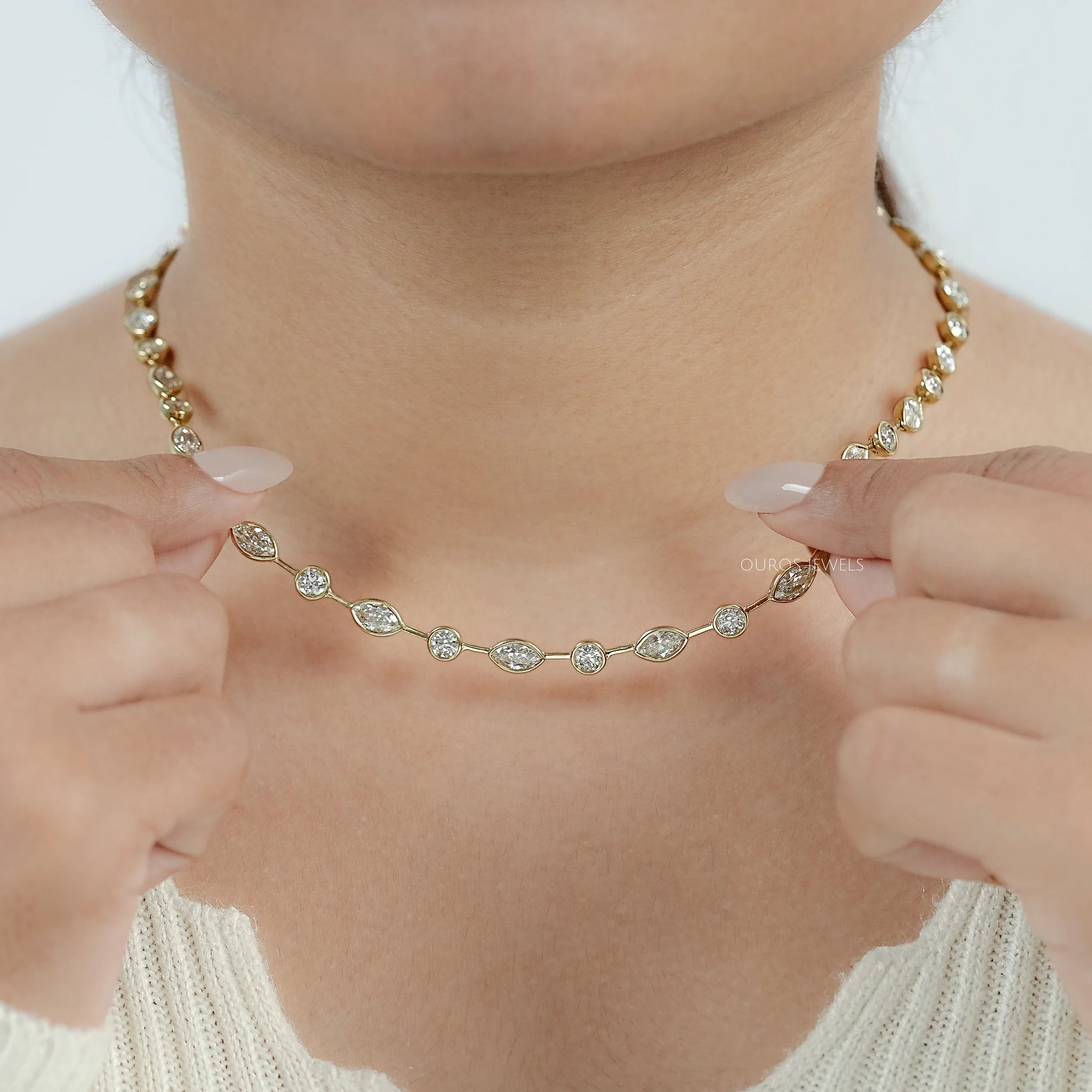 Bezel Set Old Mine Marquise Diamond Necklace Necklaces