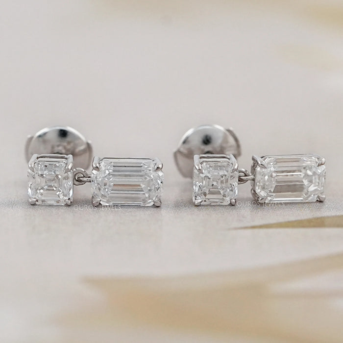 Old Mine Emerald And Asscher Diamond Drop Earrings Earrings