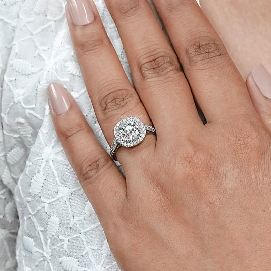Old Mine Cushion Cut Halo Diamond Engagement Ring Ring