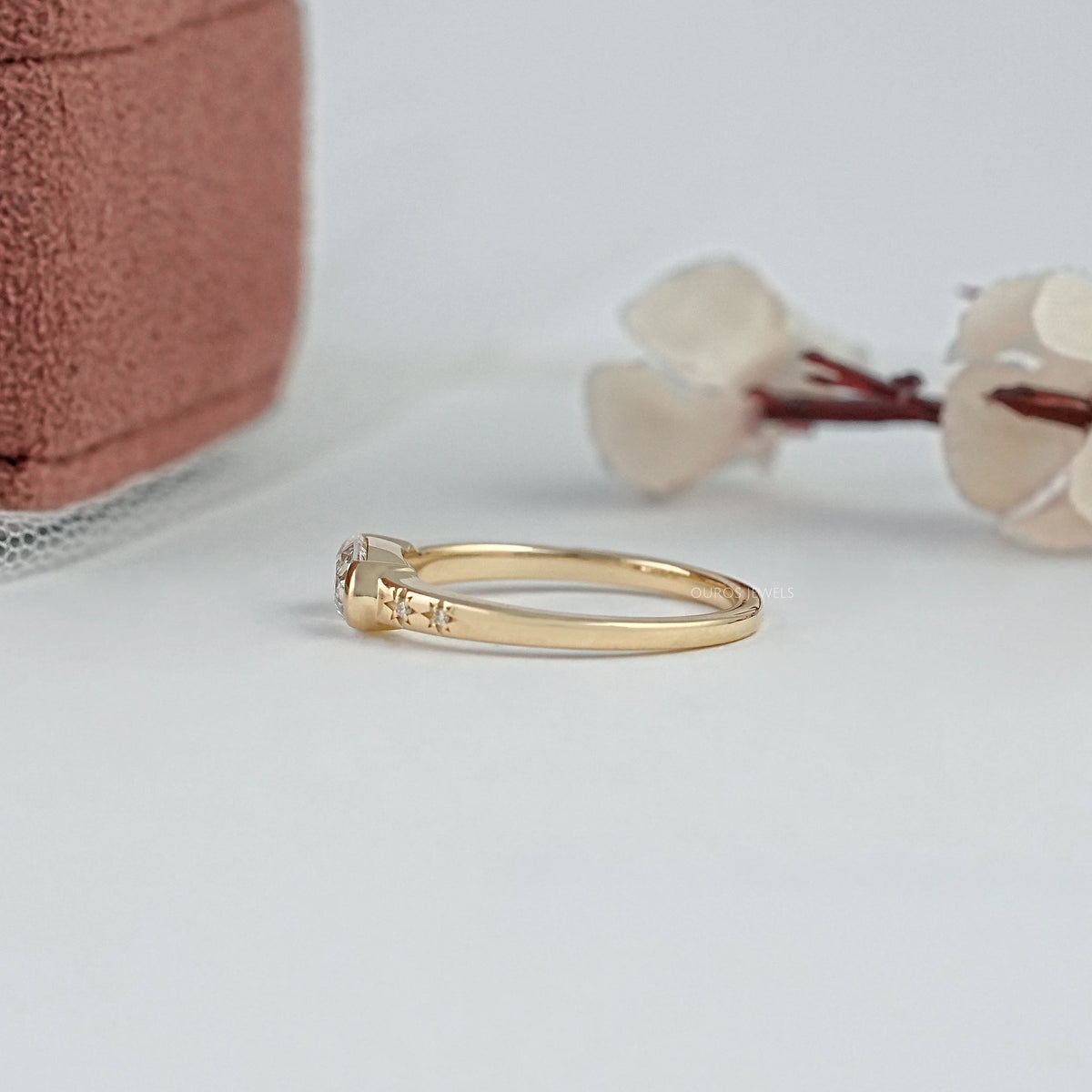 East West Old Mine Moval Cut Half Bezel Accent Ring Rings