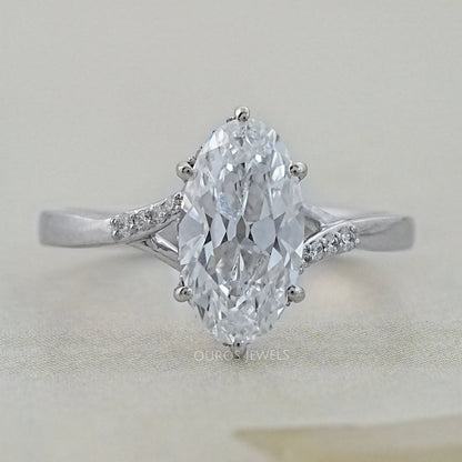 Old Mine Moval Lab Diamond Hidden Halo Split Shank Ring Rings