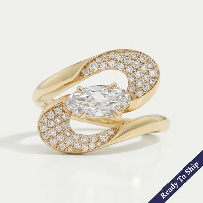 Old Mine Moval Diamond Bypass Accent Ring Ring