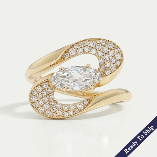 Old Mine Moval Diamond Bypass Accent Ring Ring