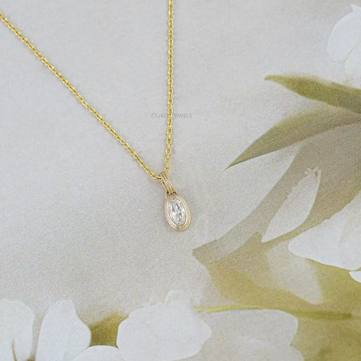 Old Mine Moval Lab Diamond Bezel Set Pendant Necklaces