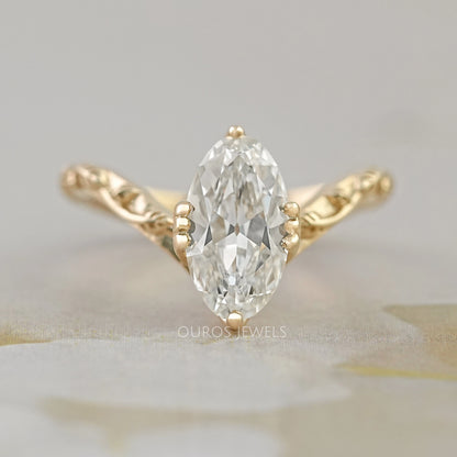 Old Mine Moval Cut Engraved Curved Engagement Ring Rings