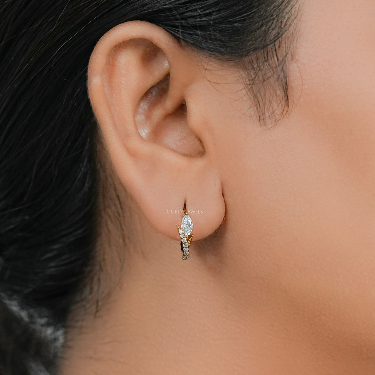 Old Mine Moval Lab Diamond Huggie Hoop Earrings Earring