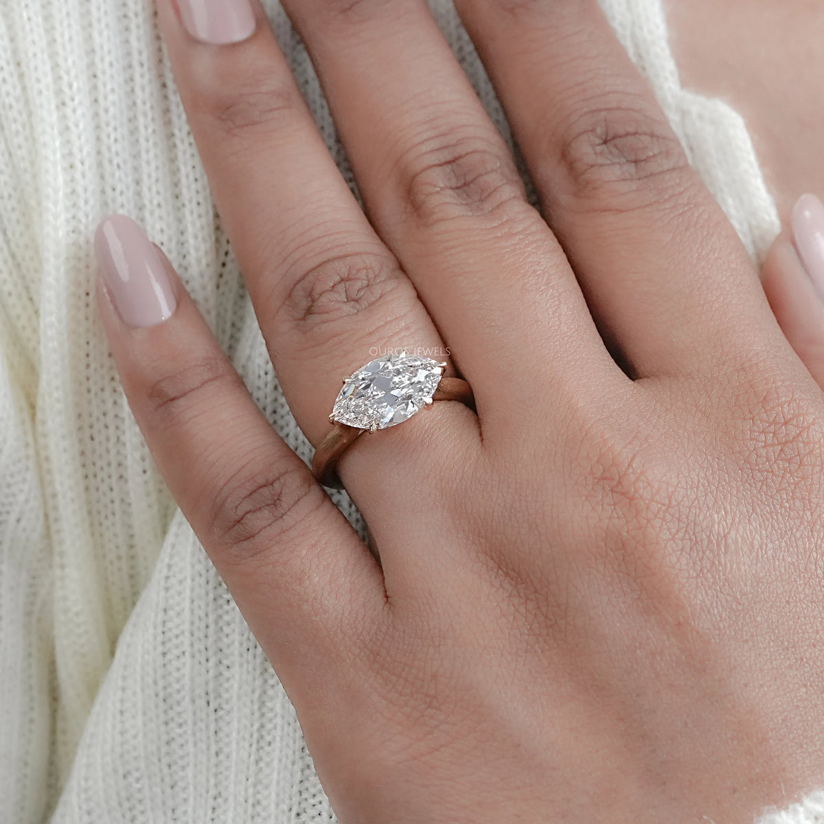 East West Old Mine Moval Lab Diamond Engagement Ring Ring