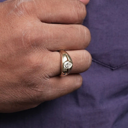 Old Mine Pear Lab Diamond Men's Wedding Ring