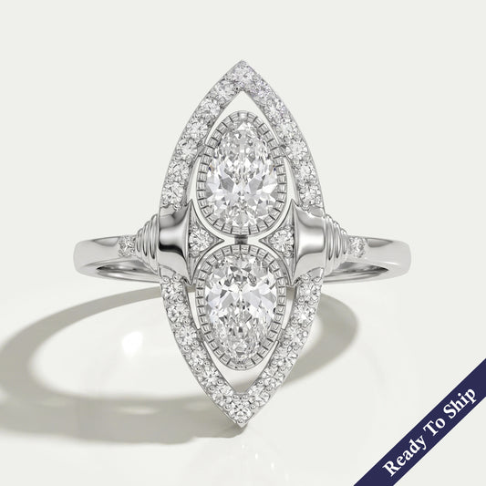 Old Mine Pear Lab Diamond Halo Navette Engagement Ring Ring