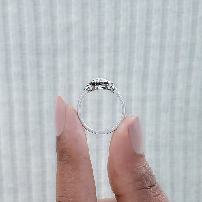 Old Mine Pear Cut And Single Round Halo Engagement Ring