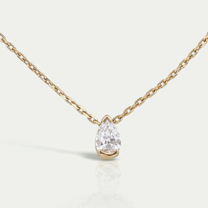 Old Mine Pear Diamond Half Bezel Solitaire Pendant Necklaces