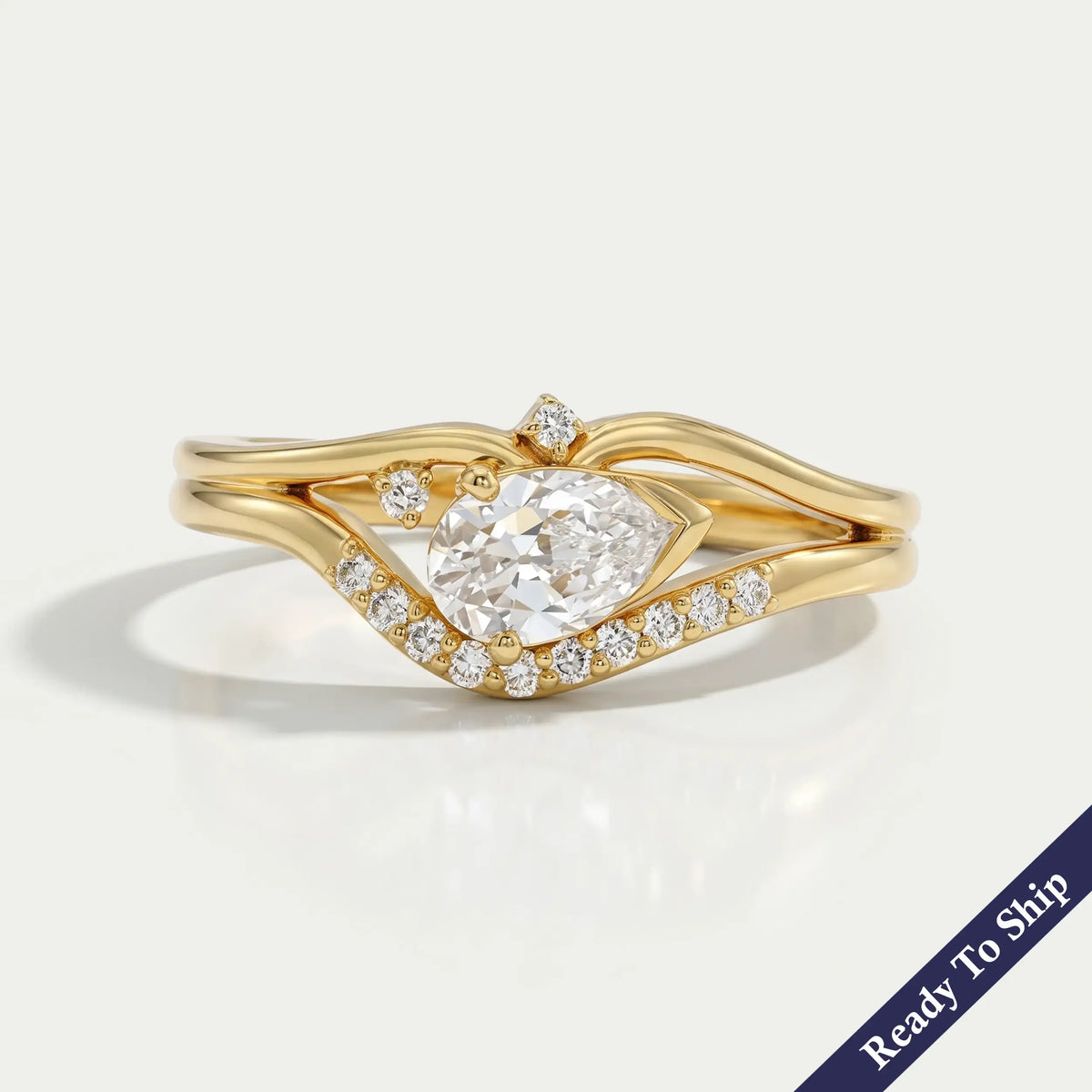Old Mine Pear Lab Diamond Split Shank Bypass Ring Ring