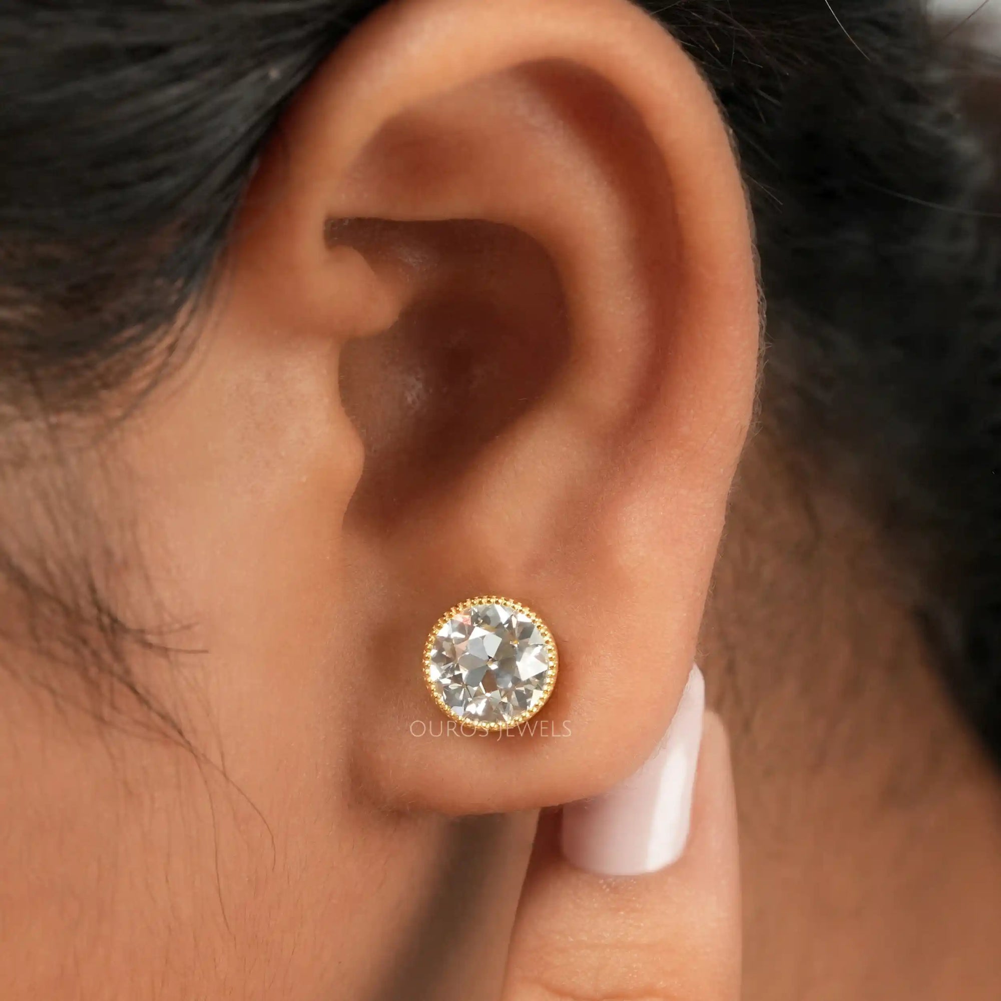 Old European Round Cut Milgrain Stud Earrings Earring
