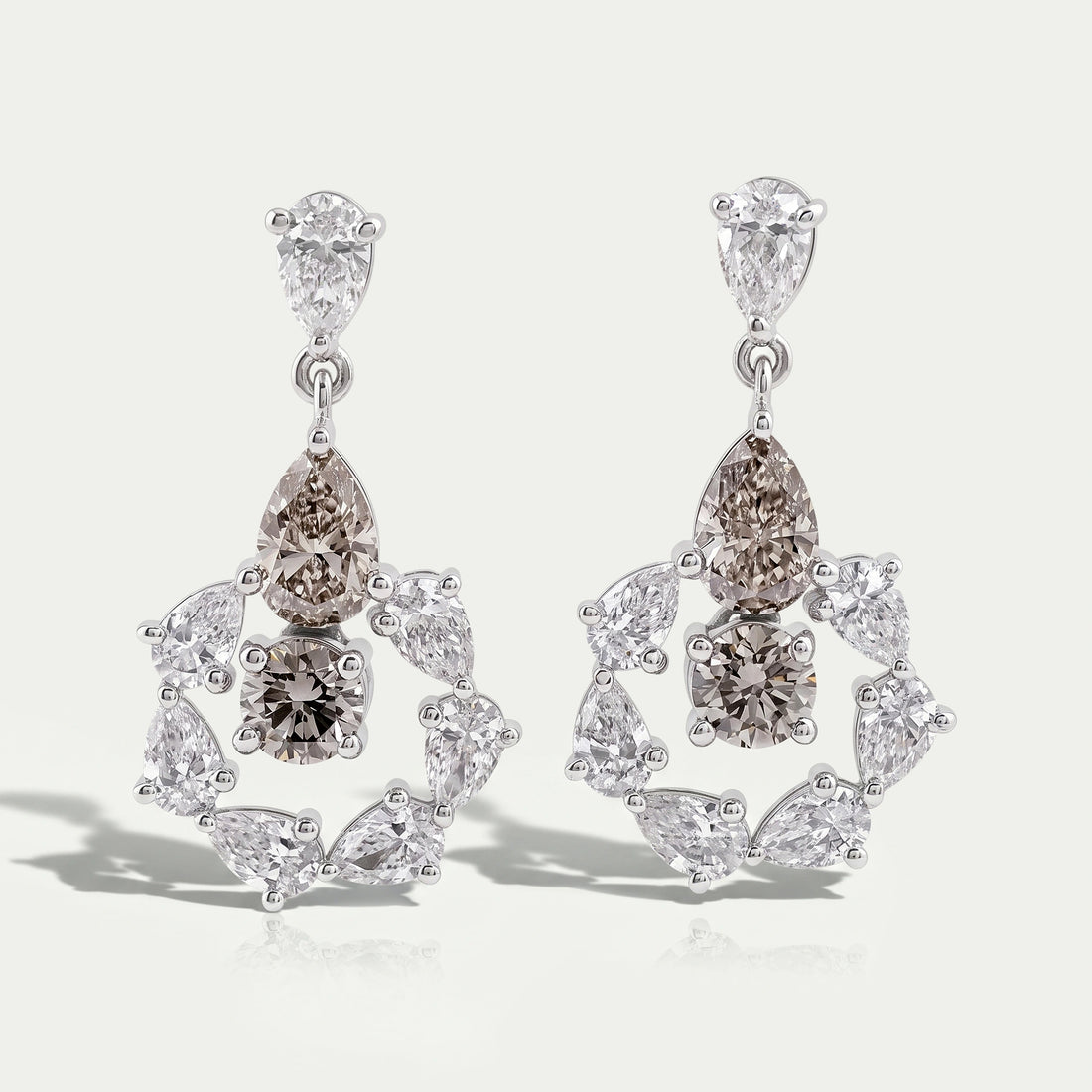 Olive Pear And Round Lab Diamonds Halo Drop Earrings