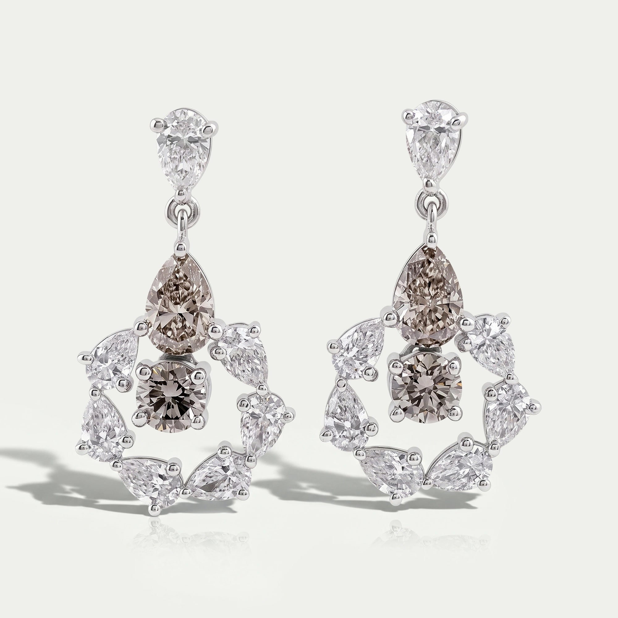 Olive Pear And Round Lab Diamonds Halo Drop Earrings