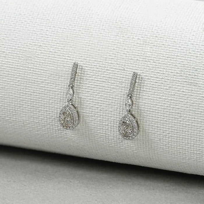 Olive Pear Shape Halo Drop Dangle Earrings Earrings