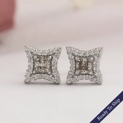 Olive Princess Lab Diamond Halo Stud Earrings Earring