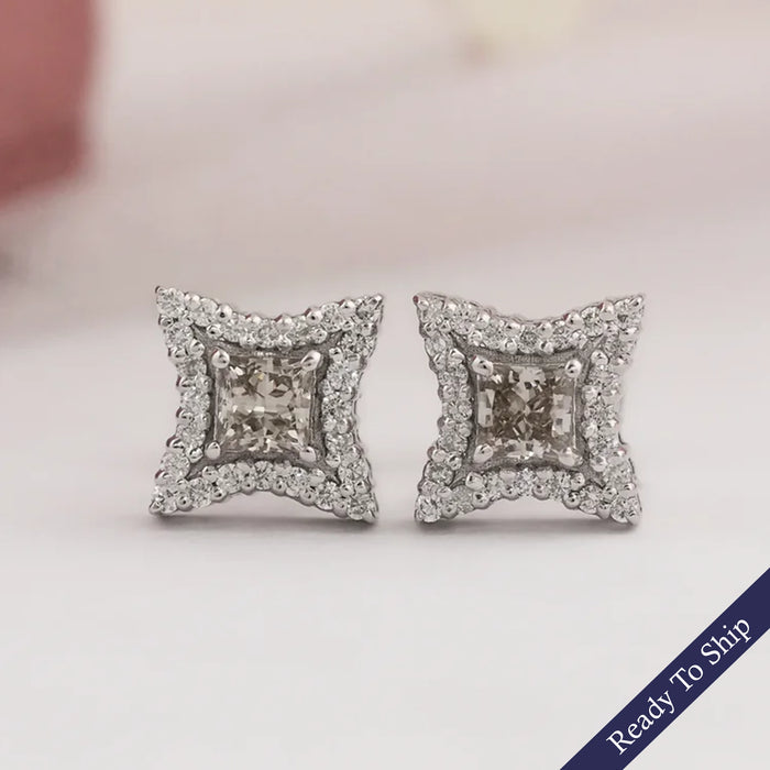 Olive Princess Lab Diamond Halo Stud Earrings Earring