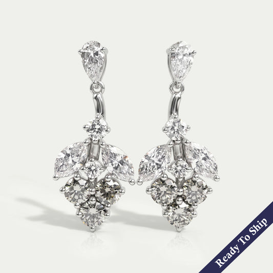 Olive Round Diamond Cluster Drop Earrings Earrings