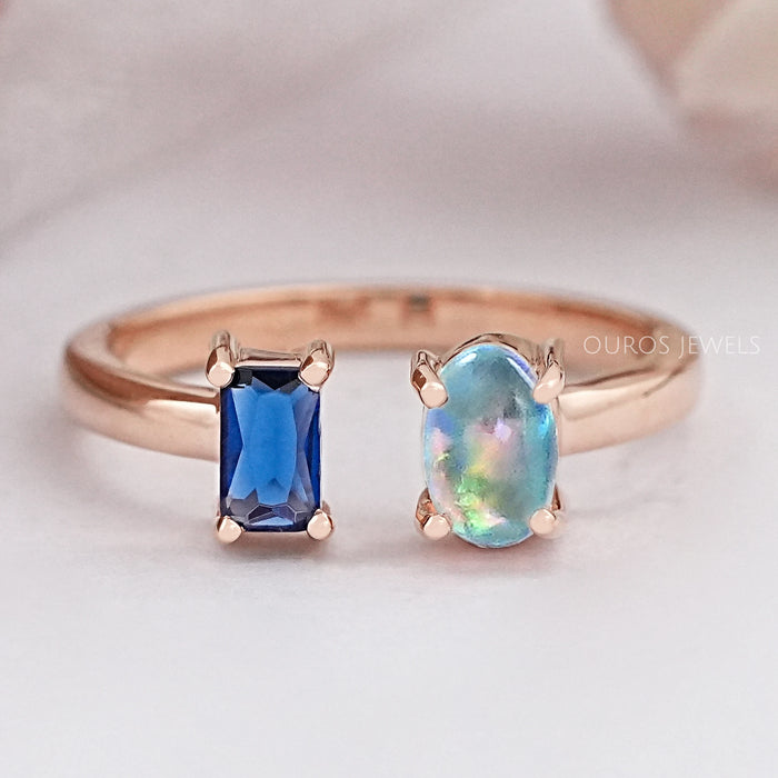 Opal And Sapphire Emerald Open Cuff Ring Rings