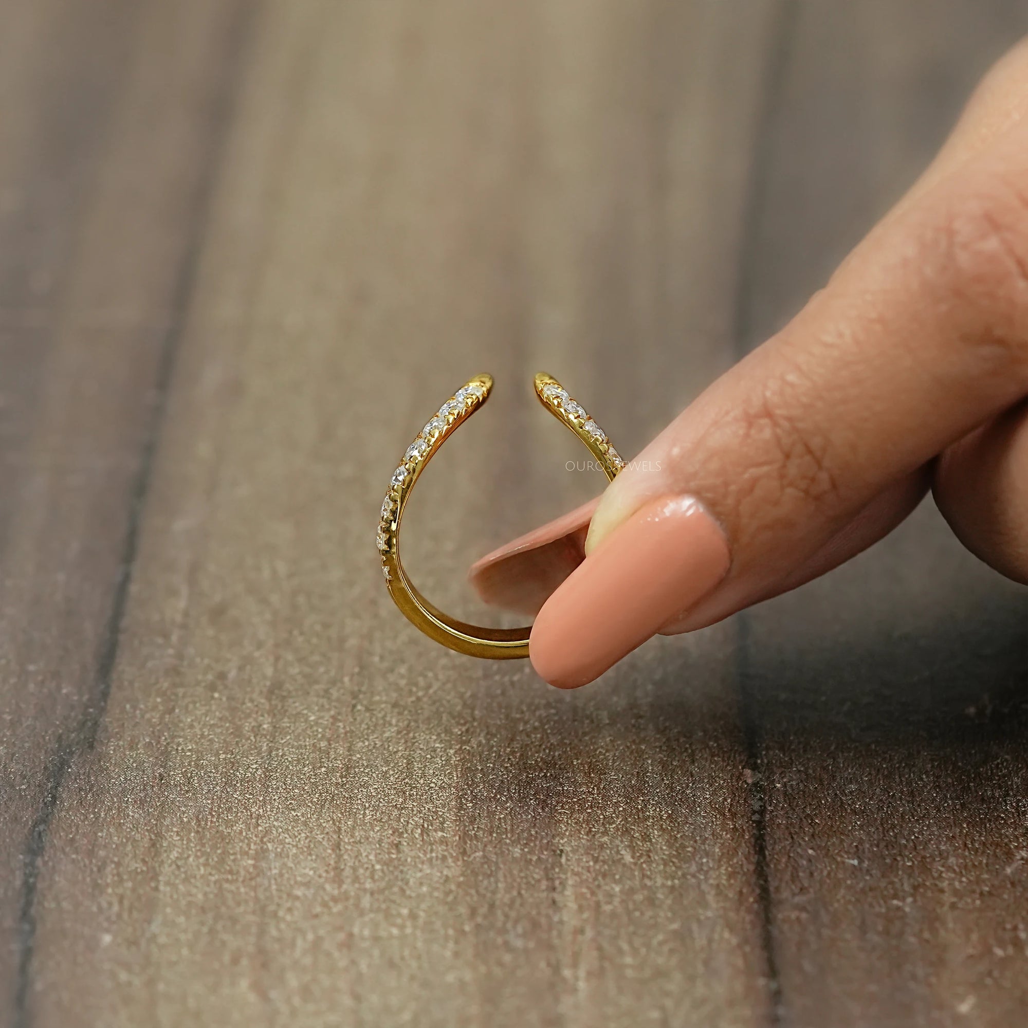 Open Cuff Lab Diamond Curved Wedding Band
