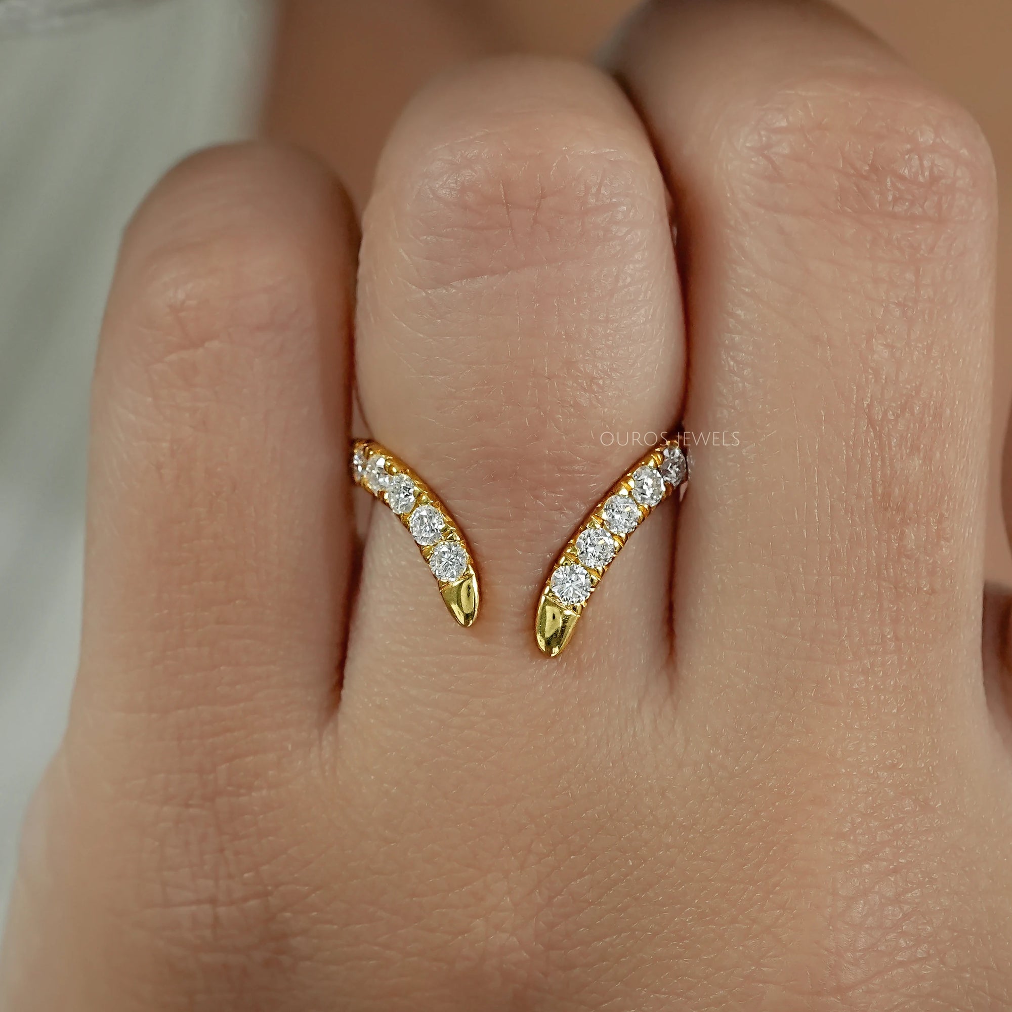 Open Cuff Lab Diamond Curved Wedding Band