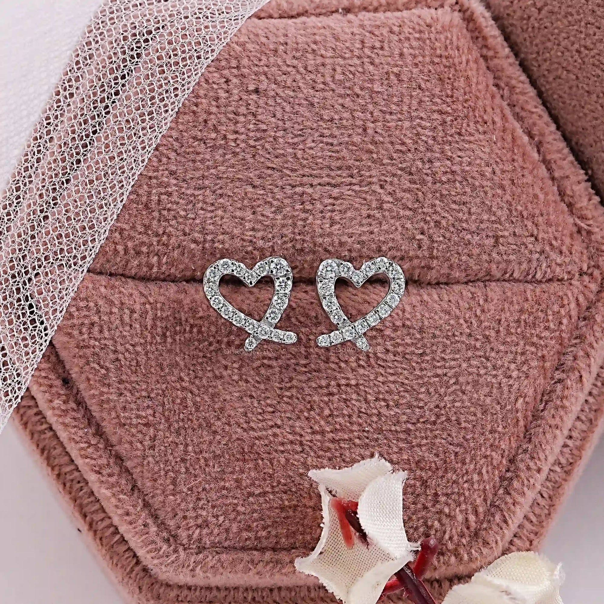 Open Heart Shape Round Diamond Stud Earrings Earrings