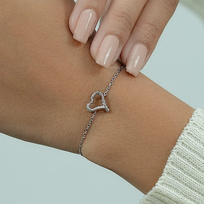Open Heart Shape Round Diamond Chain Bracelet
