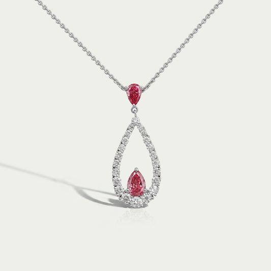 Open Pear Shape Pink Lab Diamond Pendant Necklaces
