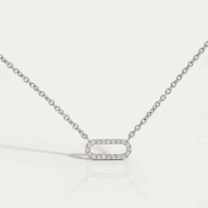 Open Rectangle Round Lab Diamond Link Pendant Necklaces