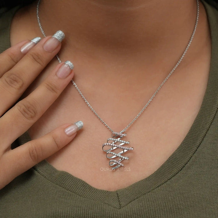 Zig Zag Round Cut Lab Grown Diamond Infinity Pendant