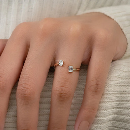 Two Stone Lab Diamond Open Cuff Ring Ring
