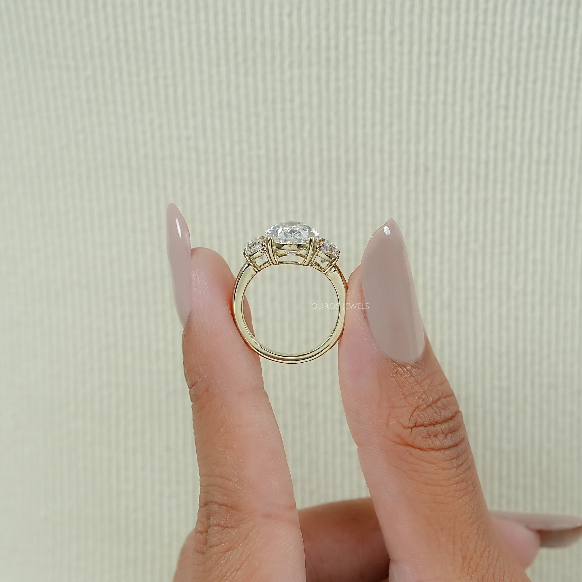 Oval And Half Moon Lab Diamond Three Stone Ring