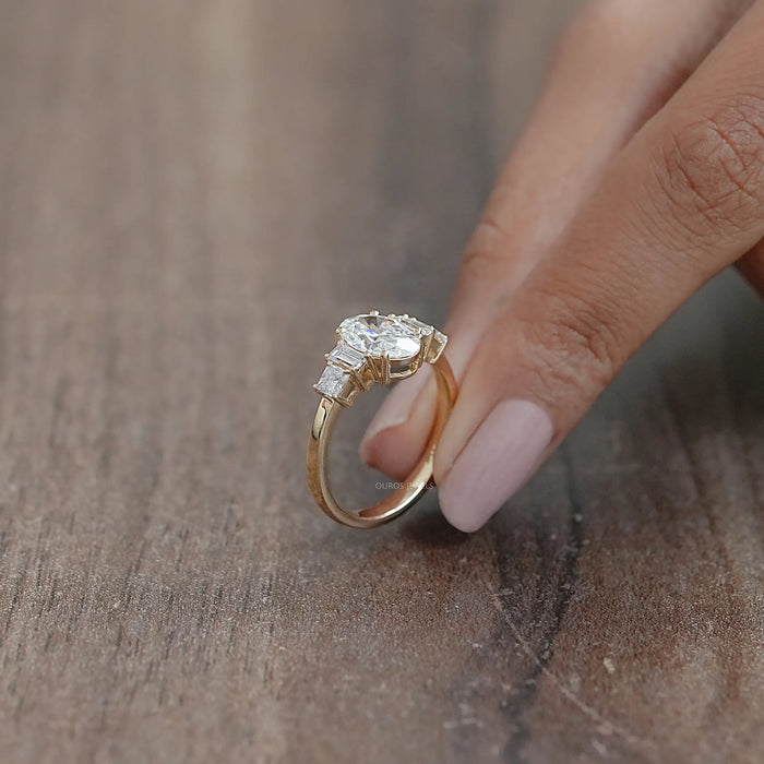 Oval And Baguette Diamond Five Stone Engagement Ring Rings