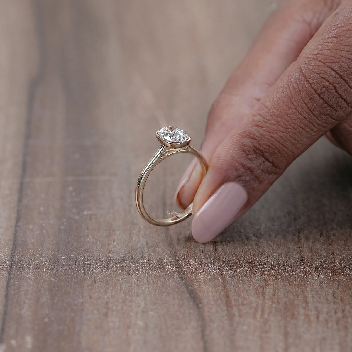 Oval Lab Diamond Button Back Solitaire Engagement Ring Rings