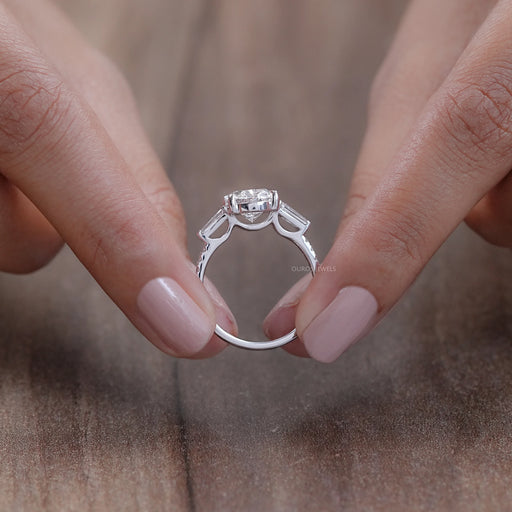 Oval Cut Three Stone Accent Diamond Engagement Ring Ring