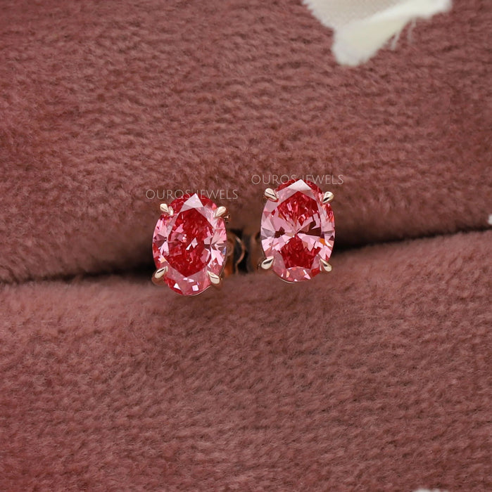 Pink Oval Lab Grown Diamond Stud Earrings Earring