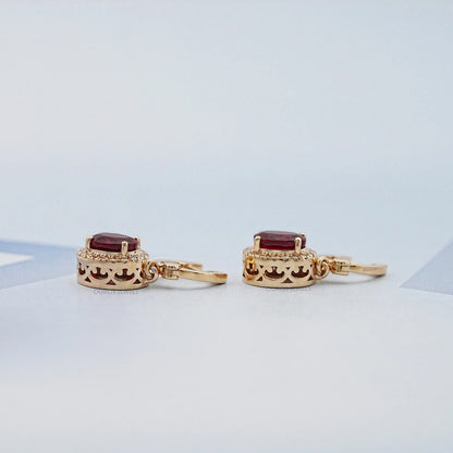 Ruby Oval Cut Halo Drop Dangle Earrings Earrings