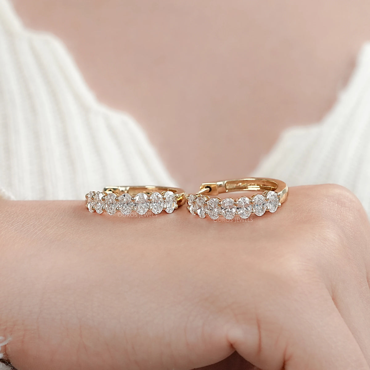 East West Oval Lab Grown Diamond Hoop Earrings Earrings