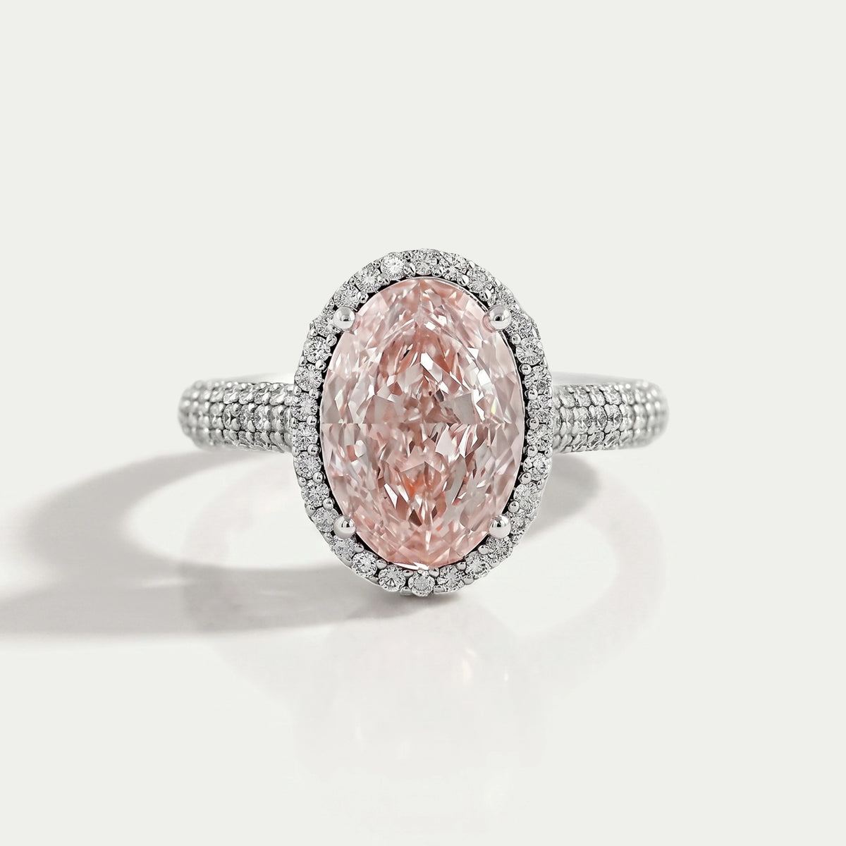 Fancy Pink Oval Diamond Pave Set Accent Ring Ring