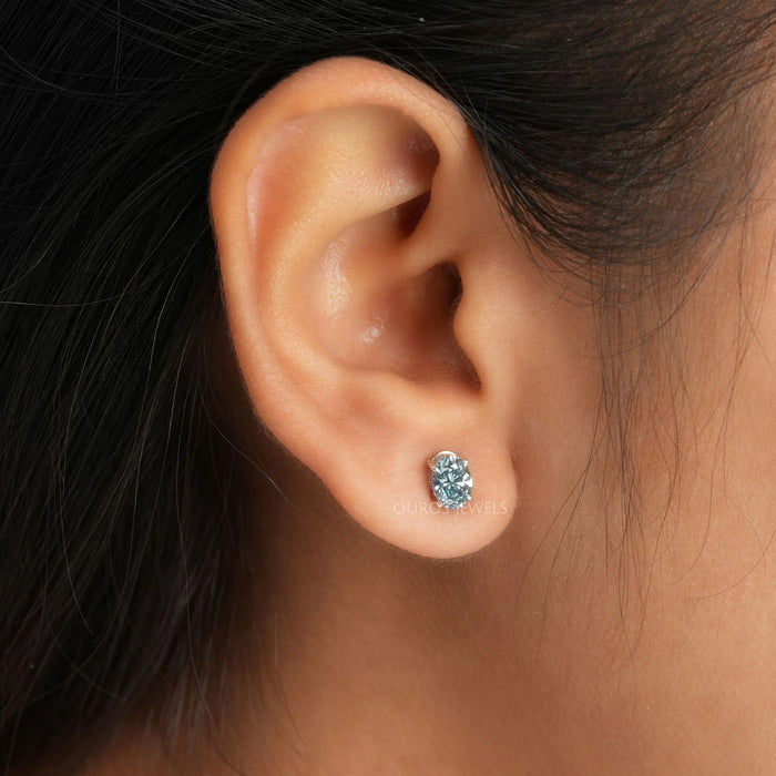 Blue Oval Cut Lab Diamond Stud Earrings Earring