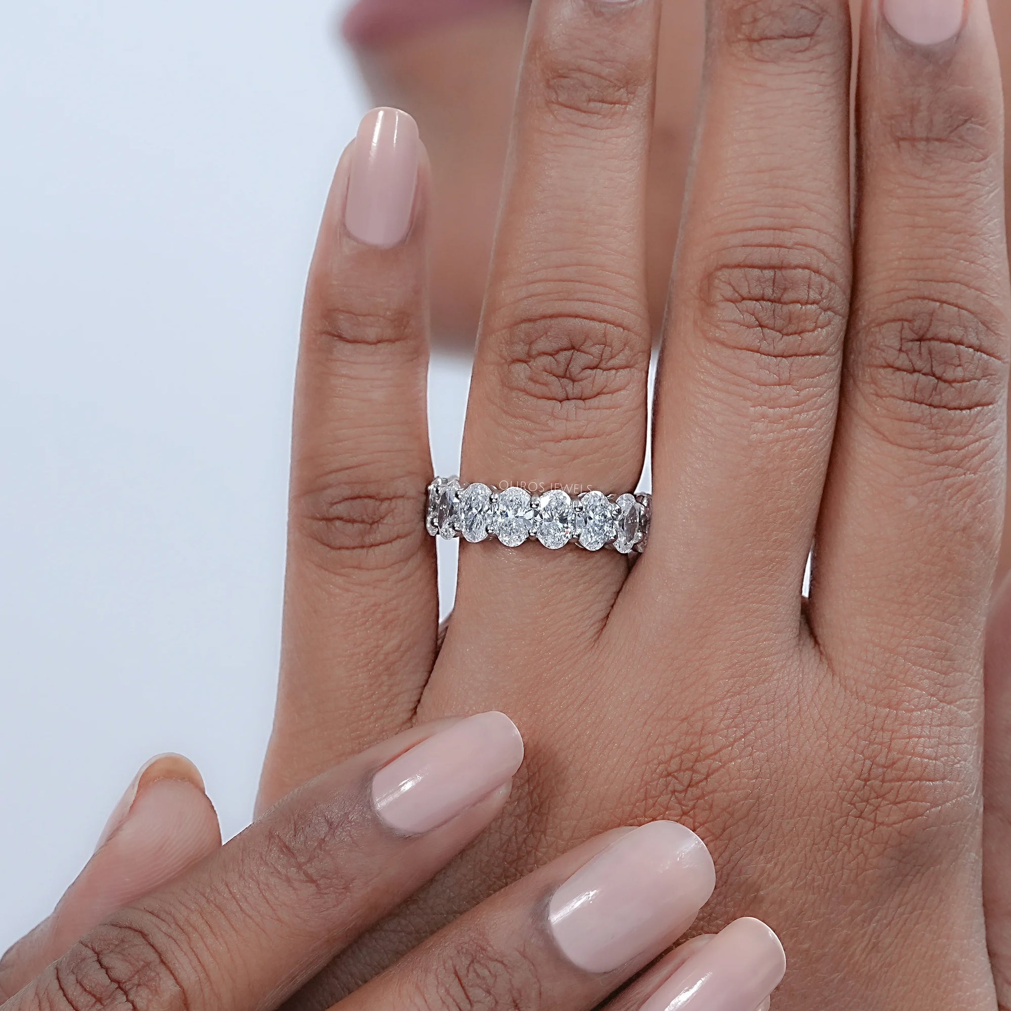 Brilliant Oval Cut Lab Diamond Eternity Wedding Band Rings