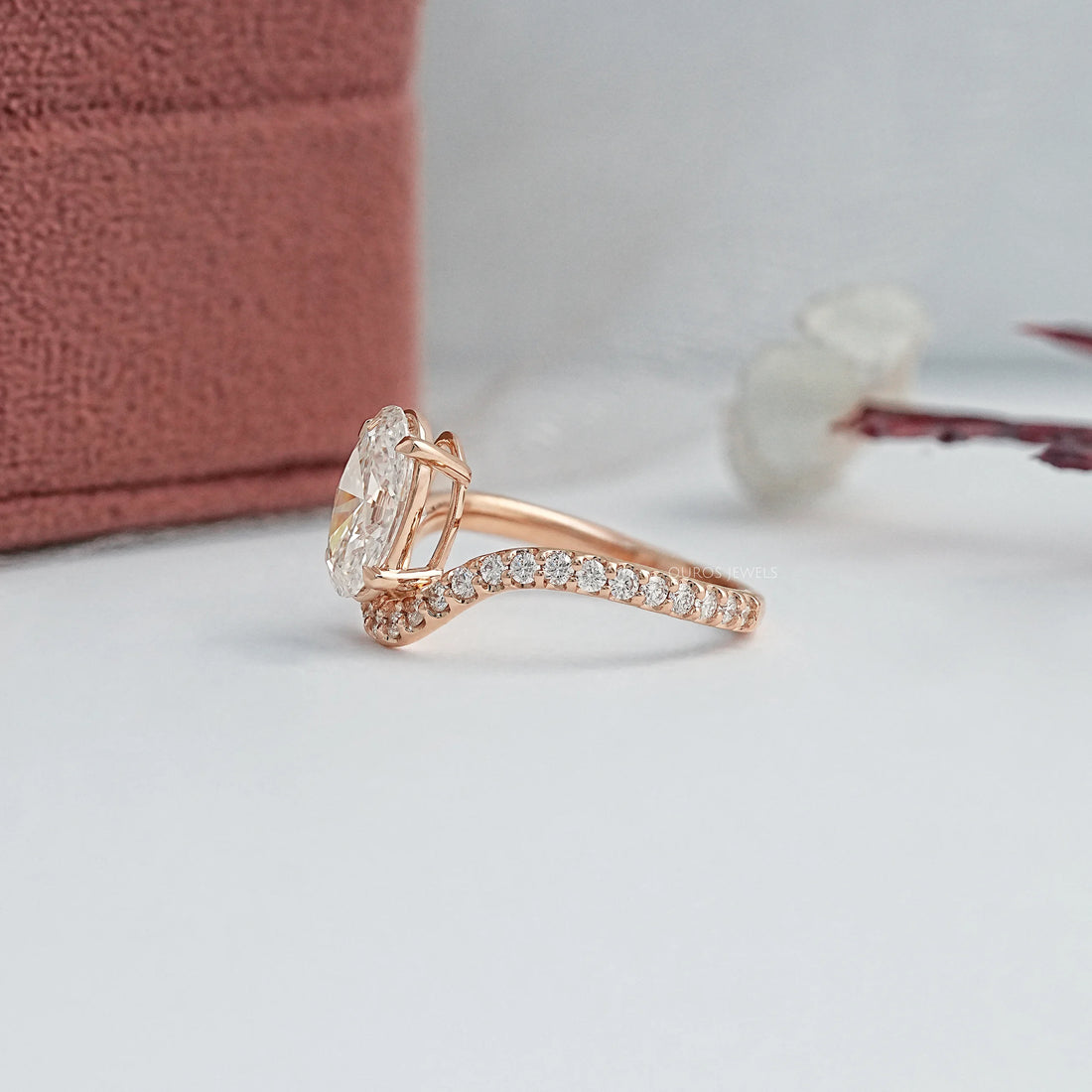 Oval Diamond Pave Set Curved Engagement Ring Ring