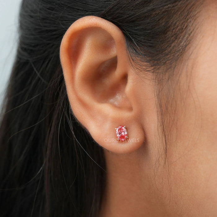 Pink Oval Lab Grown Diamond Stud Earrings Earring
