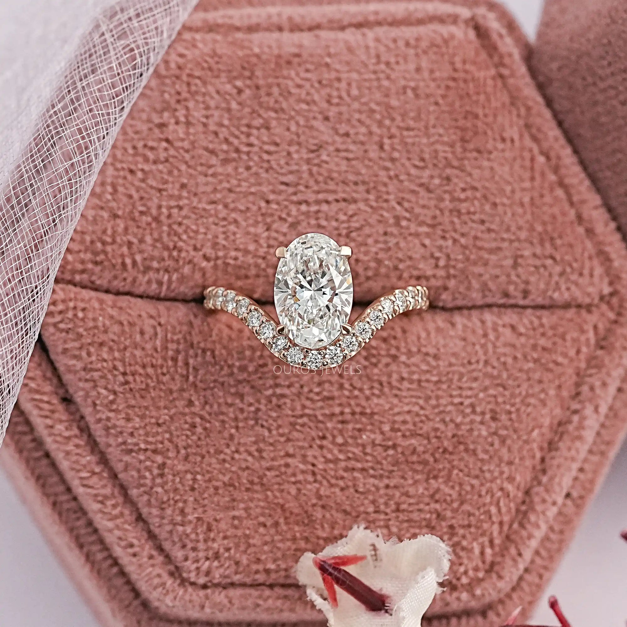 Oval Diamond Pave Set Curved Engagement Ring Ring