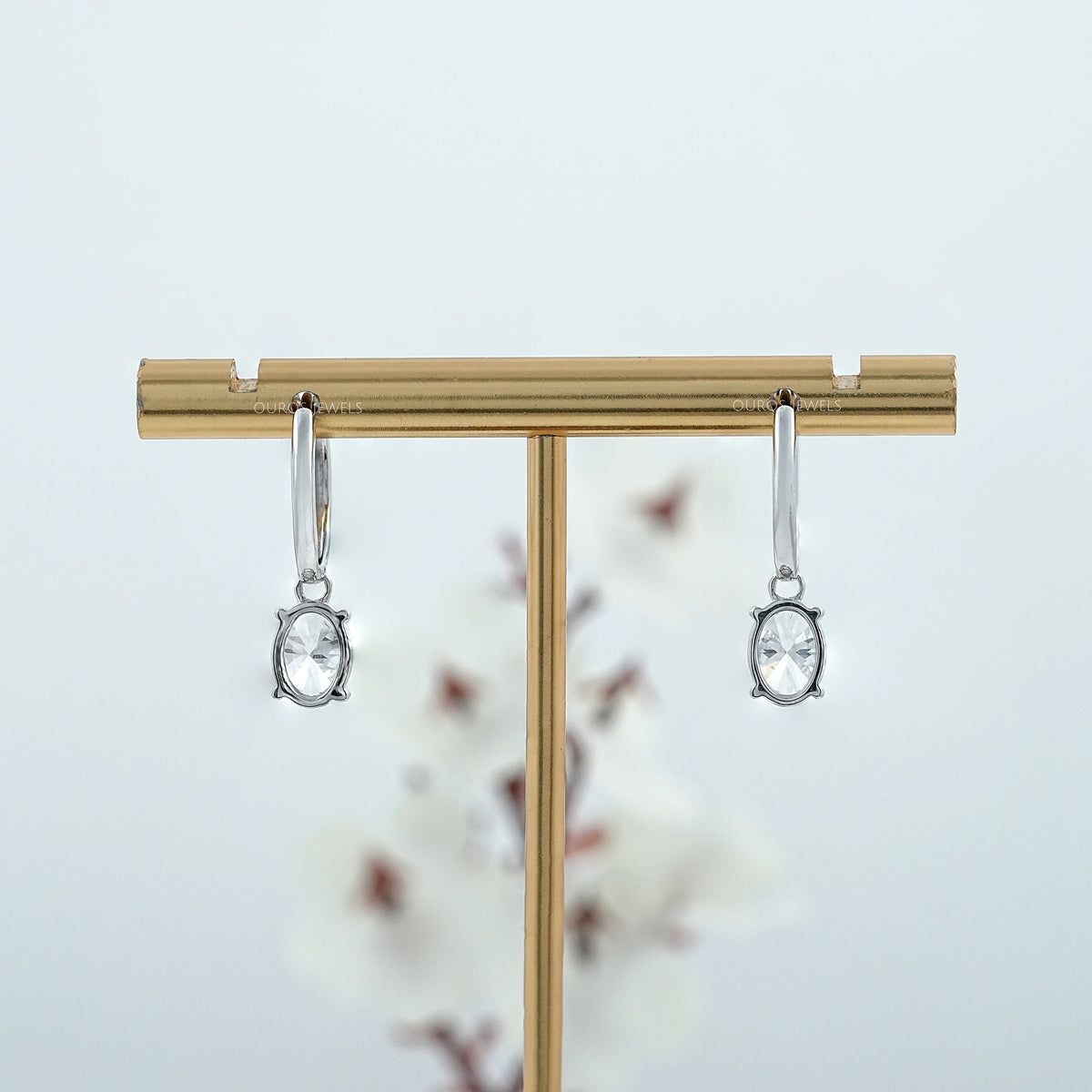 Oval Diamond Dangle Hoop Earrings