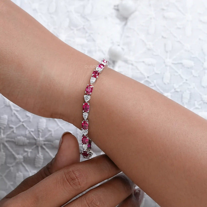 Ruby Oval and Diamond Tennis Bracelet Bracelet