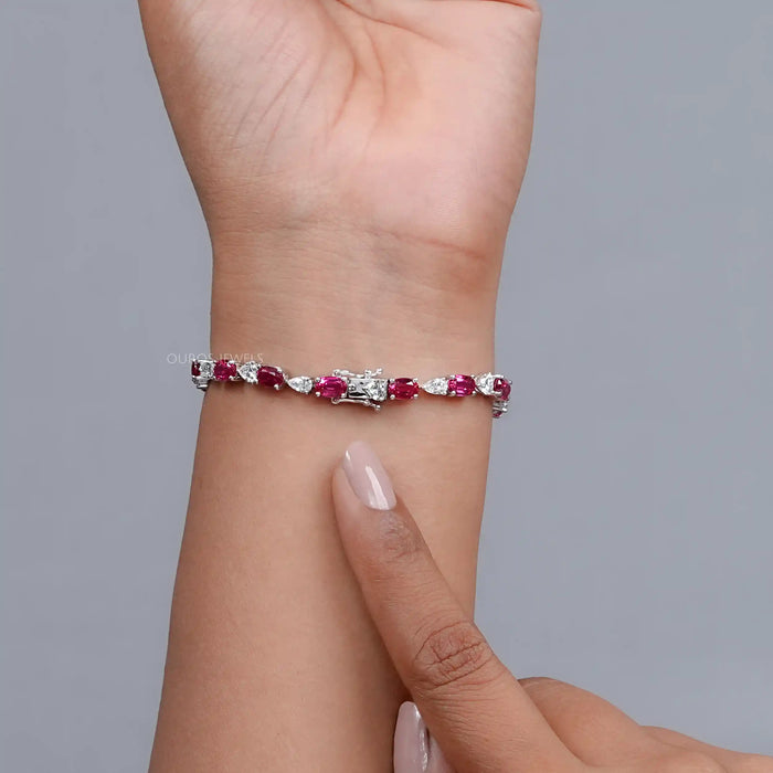 Ruby Oval and Diamond Tennis Bracelet Bracelet