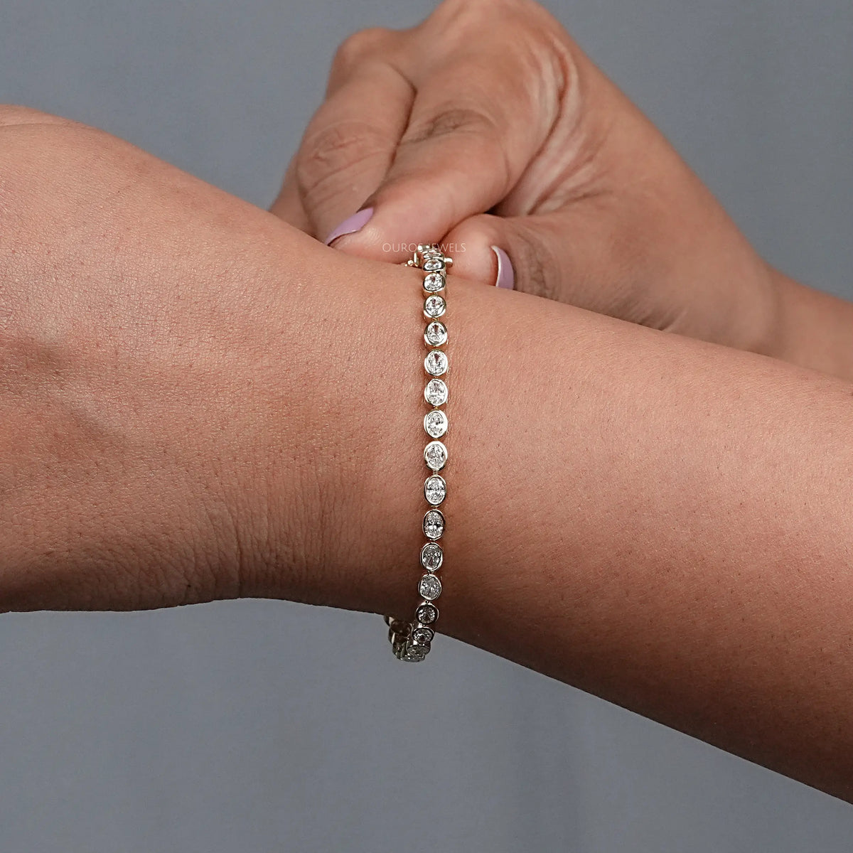 Bezel Set Oval Cut Lab Grown Diamond Tennis Bracelet Bracelet